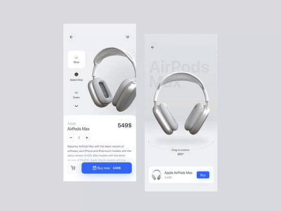 Air Pods Max - Headphones 3D presentation in Shop 🎧 3d 3d animation airpods animation app apple design e commerce flat headphones minimal mobile motion motion graphics product product page shop shopping ui ux