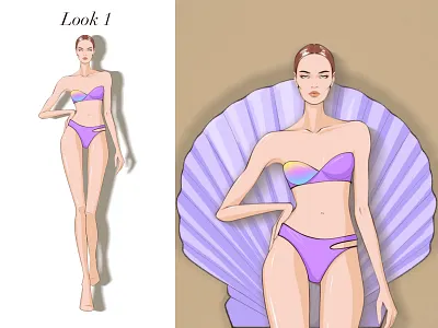 Beachwear Collection Fashion Illustration Look 1 beachwear clothes collection clothes designer clothes illustration design digital illustration drawing fashion fashion brand fashion collection fashion illustration fashion illustrator fashion sketch graphic design illustration illustration art lavender outfit summer outfit ui