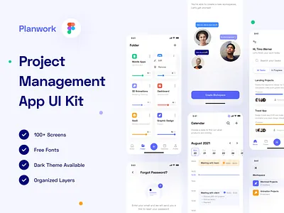 Planwork - Project Management App UI Kit activities activity app branding design jira kanban management mobile mobile app project task trello ui ui8 uidesign uikit ux uxdesign work