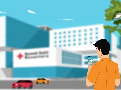 a man across the hospital artwork explainer videos hospital illustration motion graphics people smartphone