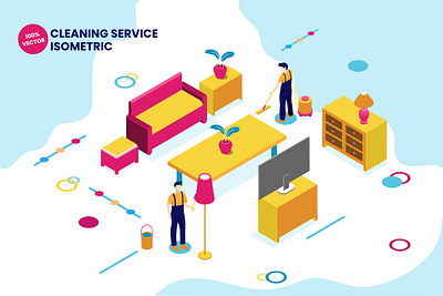 Isometric Cleaning Service Vector Illustration 3d 3d animation 3d art 3d illustration app clean cleaner cleaning home house illustration infographic isometric landing landing page page service web design web development website