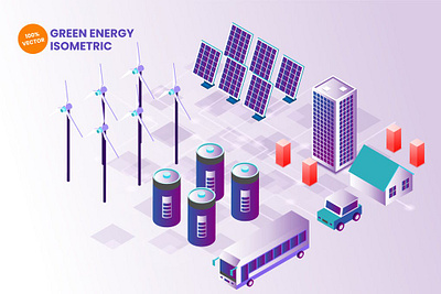 Isometric Green Energy Vector Illustration 3d 3d animation 3d art 3d illustration electricity energy factory illustration infographic isometric landing landing page page plan power technology vector web design web development website