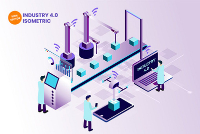 Isometric Industry 4.0 Vector Illustration 3d 3d animation 3d art 3d illustration app design factory illustration industry infographic isometric landing landing page logistic machine page smart technology vector web