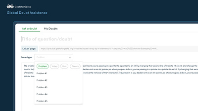 GeeksforGeeks' Global Doubt Assistance dashboard dashboard design dashboard ux doubt portal flat ui geeksforgeeks ui ux design