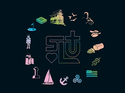 STLU pictograms anchor beach birds boat breizh bretagne brittany cabin crepe family france grandma holidays illustration knot picto sail slut summer triskele