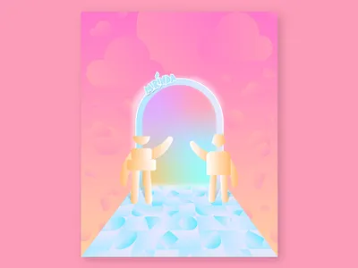 Unknown Universe - 2D Illustration 2d bridge characters creative future graphicdesign illustration nft nftdesign pastel colors portal poster universe unknown vector