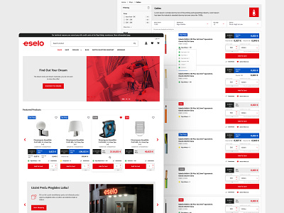 Eselo Online Store branding catalog checkout contrast desktop ecommerce interface minimal online shopping online store design red webdesign responsive shop webdesign slider sore landing page tech design tech landing page ui ux webflow