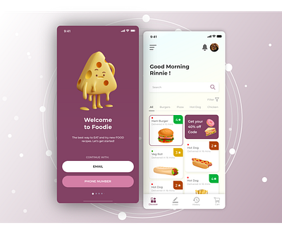 Food Delivery App - FOODIE 3d animation appicon branding design designs freelance graphic design illustration logo logodesign motion graphics remote job ui ux