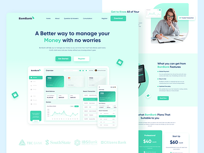 BamBank - Digital Bank Landing Page bank currency dashboard design digital bank economic exploration landing page landingpage mobile money ui uidesign user interface we web website website design