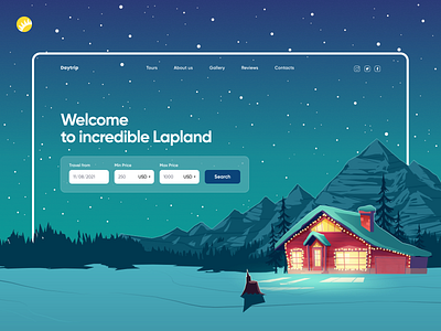 Landing page. Booking app appdesign booking christmas hero hotel hotelapp illustration landingpage mountains travelling ui webdesign website winter