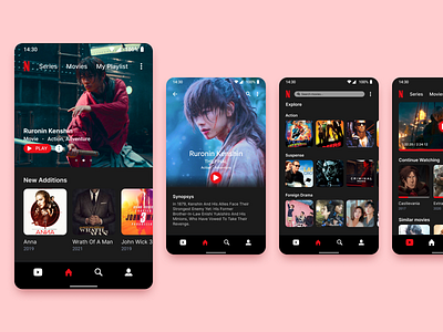 Netflix Redesigned android app branding dashboard design illustration logo netflix phone typography ui ux vector