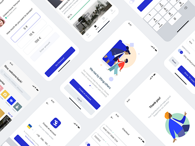 Charity Mobile App amount app button cards categories charity checkout create an account donate donation inputs ios log in mobile phone selectors sign in toggle ui ui components ux