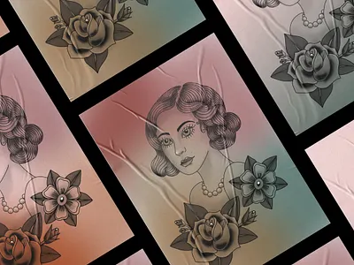 Traditional Lady-head Poster design drawing illustration illustrationdesign ladyhead pink tattoo ui visualart visualdesign