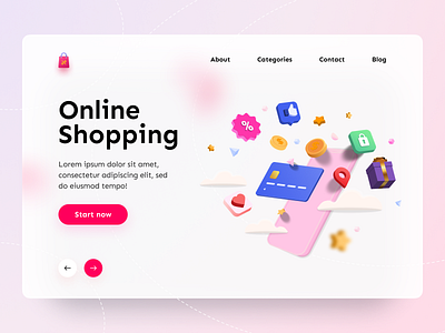 Online Shopping Landing page 3d app branding design illustration typography ui ux