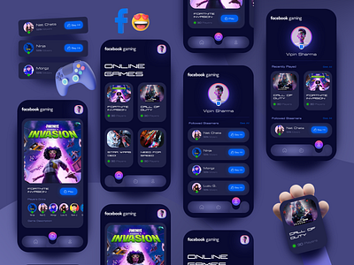 Facebook Gaming App Concept 3d animation app beautiful branding clean dark darktheme design facebook facebookgaming gameapp gameui gamingapp graphic design motion graphics ui ui design ux uxi