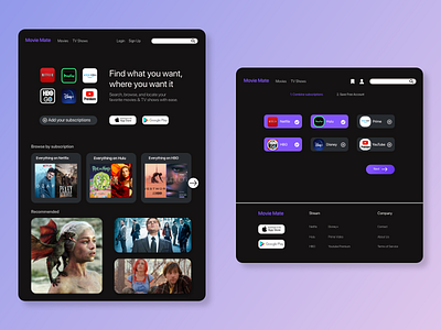 Movie Mates movie product design tv show ui ux web design website