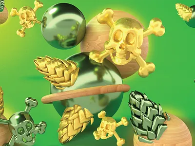 Abstract Visual Flavor Adobe Dimension Render 3d abstract adobe beer beer art branding craft craft beer design dimension gold illustration logo package package design photoshop pine skull trees vector