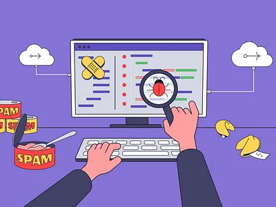 Bug and cookie article bug cartoon cookie illustration information it patch skillbox spam technology vector