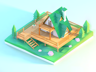 Log cabin 3d c4d design ui