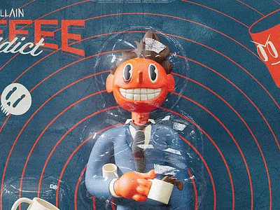 EVH - Coffee Addict ☕☕☕☕ 3d addict coffee crazy design figurine hero illustration marcus melin mellowmustard nft nft art nfts package toy villain