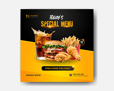 Delicious Food & Burger Social Media Post Template Design adobe ilustrator burger chicken design food free graphic design instagram instagram post pizza post social media template vector web banner