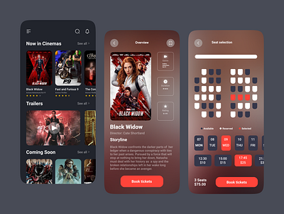 Cinema Booking App app app design booking booking app cinema design mobile app mobile design movie poster reservation ticket ui uiux