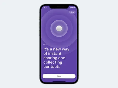 Walkthrough screen business card carousel clear illustration ios mobile mobile application oboarding purple ui walkthrough