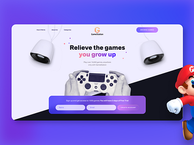 GameStation - design concept barabaka clean concept design game gamestation illustration landing mario playstation ui ux