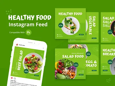 Healthy Food Instagram Feed design feed graphic design healthyfood instagram instagramfeed photoshop template