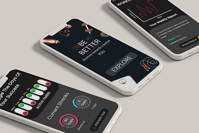 BeBetter- Essentials Alarm + Streak counter and Statistics app design graphic design illustration logo mobile application mockup ui vector workout