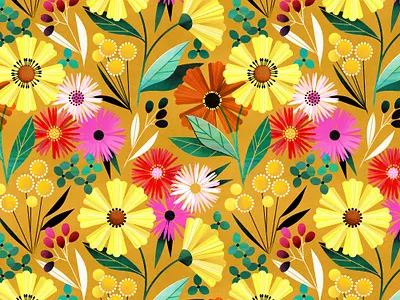 Yellow Sunshine Florals design floral flower illustration pattern texture vector