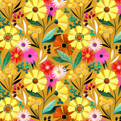 Yellow Sunshine Florals design floral flower illustration pattern texture vector