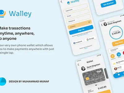 Walley - A banking app for one-click transactions app branding design figma graphic design interface logo mobile ui uiux vector