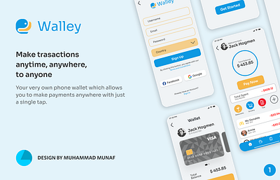 Walley - A banking app for one-click transactions app branding design figma graphic design interface logo mobile ui uiux vector