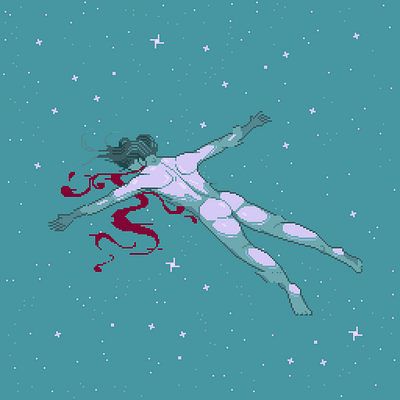 It's just Carbon 8bit body character corpse floating galaxy illustration male pixelart retro water