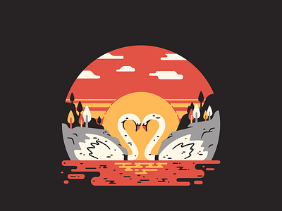 2 - Couple 36daysoftype 08 36daysoftype 2 couple dawn duo heart illustration lake love nature reflection scenery sunset swan thierry fousse