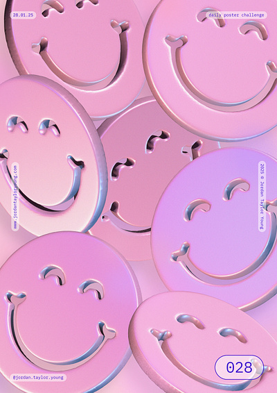 028 / 365 / 2025 3d art 3d design abstract art adobe illustrator graphic design pink poster poster design render smile smileys