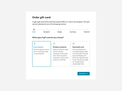 Order a gift card modal product design stepper ui ux