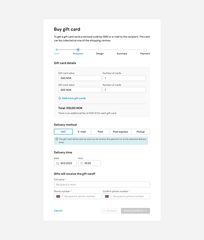 Order a gift card form modal ui ux