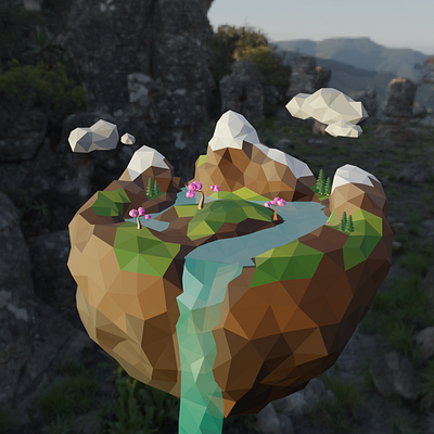 Dribbble Weekly Warm-Up | Peaceful landscape 3d blender challenge design dribbble dribbblechallenge dribbbleweeklywarmup graphic design illustration