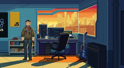 Sci-fi room character design pixel pixelart room scifi sunset