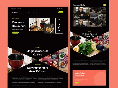 Kamakura Restaurant Website cafe chef eatery food homepage landing landing page reservation restaurant ui design uiux web design website