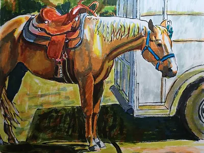 Between Runs hand drawn horses illustration ink pens sketch