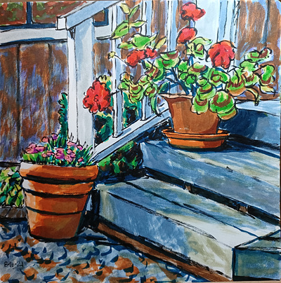 Front Stoop floral hand drawn illustration ink pens sketch