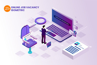 Isometric Online Job Vacancy Vector Illustration 3d 3d animation 3d art 3d character 3d illustration app art concept design illustration isometric landing logo page ui ux vector web design web development website