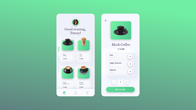 Neomorphic cafe order phone app design concept app apps cafe coffee delivery deserts food kfc mcdonalds order starbucks ui ux web website websites