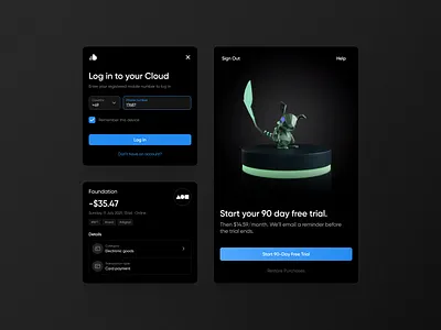 Random UI Elements/Components billing card category cell dark ui dashboad game help history interface login modal nft payment purchases sign up subscription trial ui ux