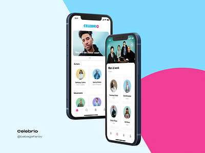 Celebrio blue category celebrity clean ui home home page ios iphone pink ui ui ux