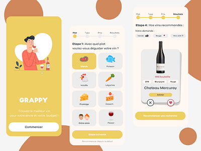 Grappy, application de recommandation de vins app start up ui ux wine