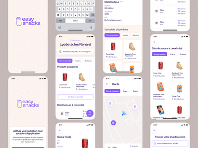 easy snacks - mobile app app application design drinks figma food infographic interface machine mobile mobile app mobile design school snacks ui ux vending machine